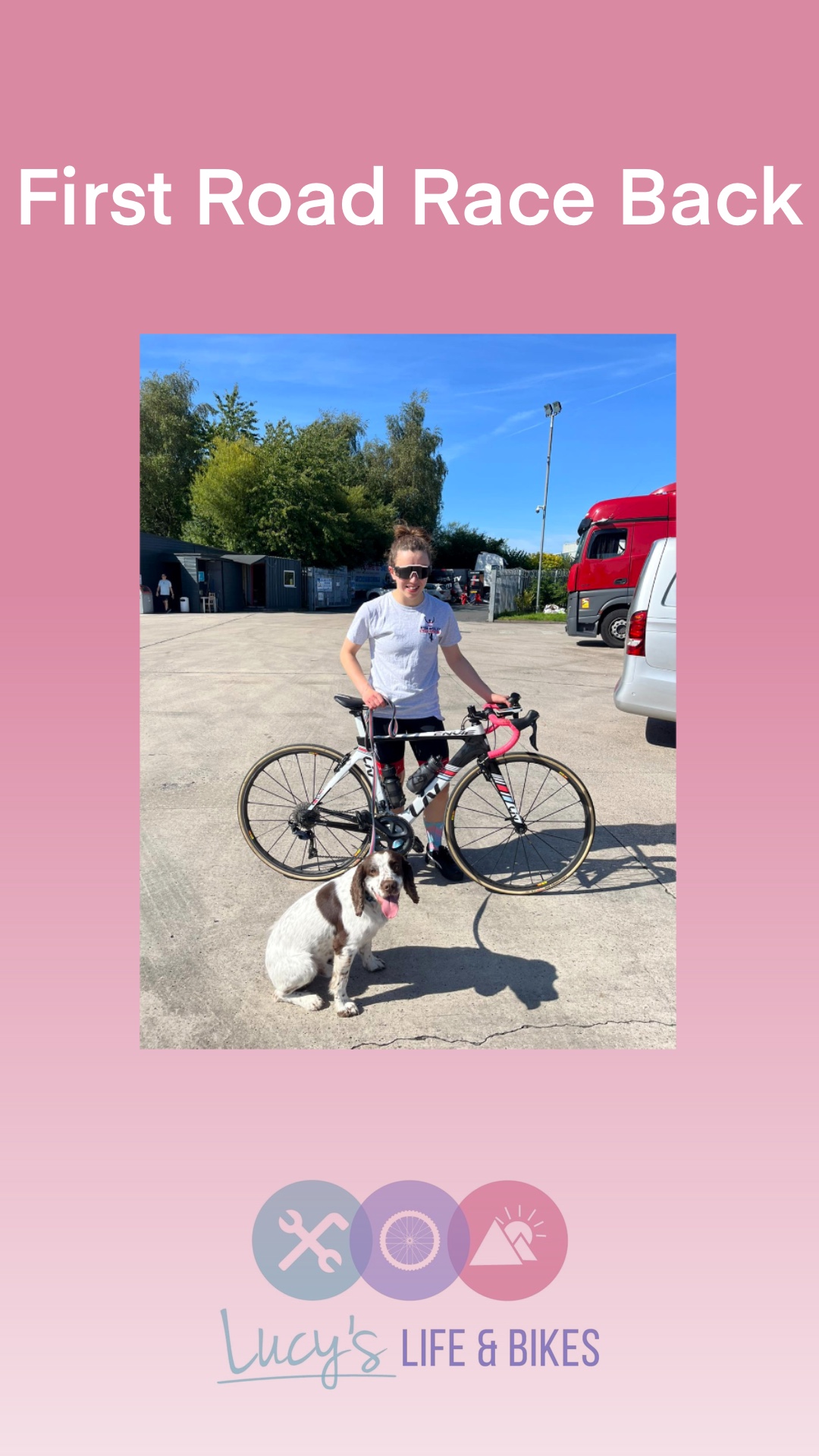 Female cyclist and spaniel